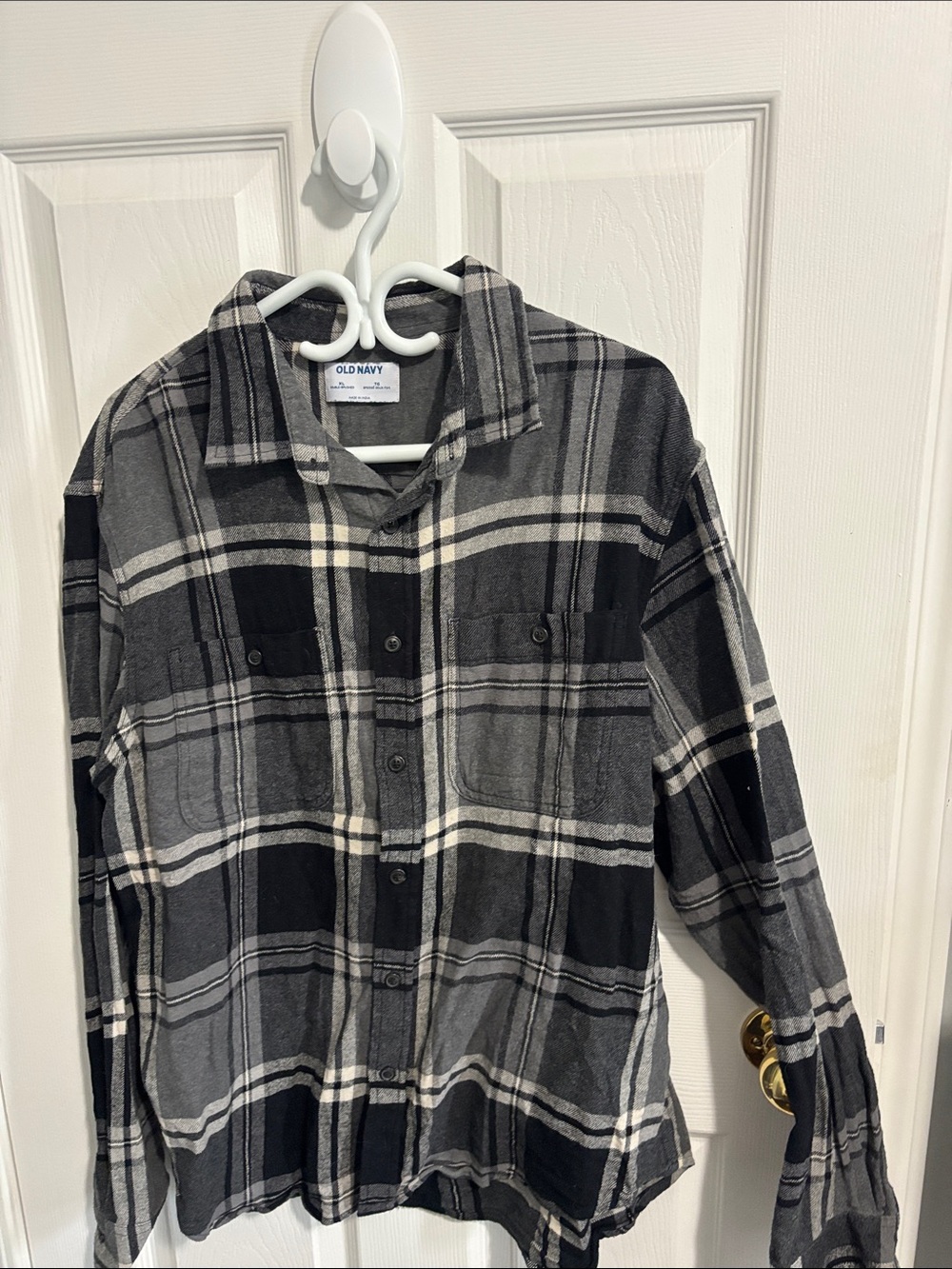 Old Navy Black and Gray Plaid Flannel Shirt